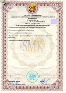 Приложение 1 к к Свидетельству о прохождении ежегодного инспекционного контроля на предприятии по ГОСТ Р ИСО 9001-2015 (ISO 9001:2015).